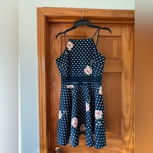 City Studio Navy and Pink Floral Polka Dot Dress